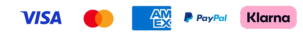 Accepted payments: Visa, Mastercard, American Express, PayPal and Klarna