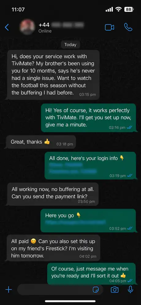 IPTV UK returning customer conversation